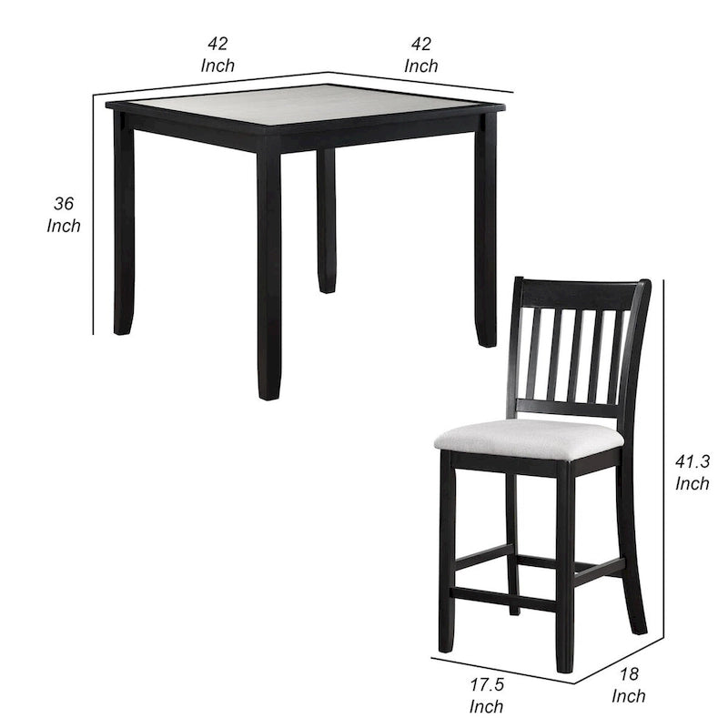 Ensemble table et 4 chaises de salle à manger hauteur comptoir Nick, noir, blanc
