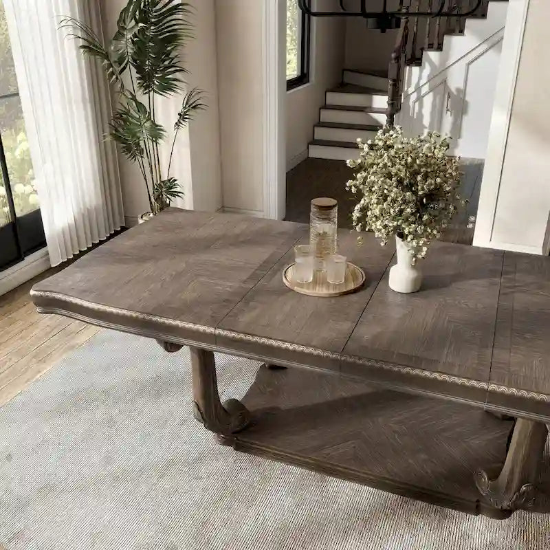 Ensemble de salle à manger extensible 9 pièces traditionnel en bois massif chêne vieilli Cassian de Furniture of America
