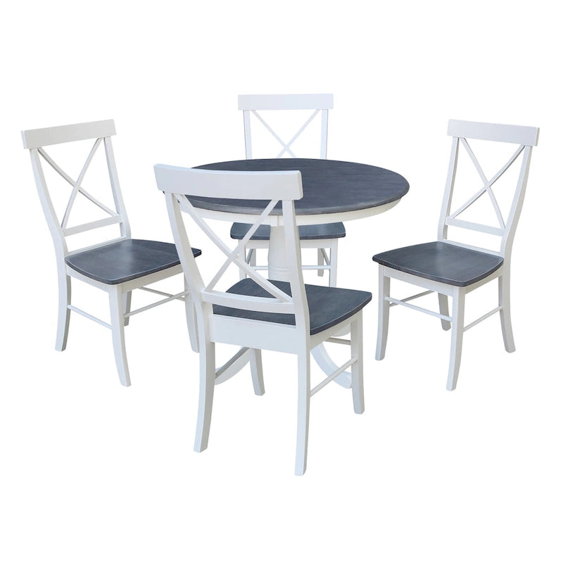 36 in Round Top Pedestal Dining Table with 4 X-back Dining Chairs