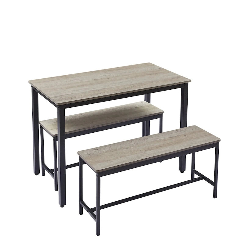 Ensemble table de salle à manger, table de bar avec 2 bancs de salle à manger, comptoir de table de cuisine avec chaises, style industriel pour table de petit-déjeuner