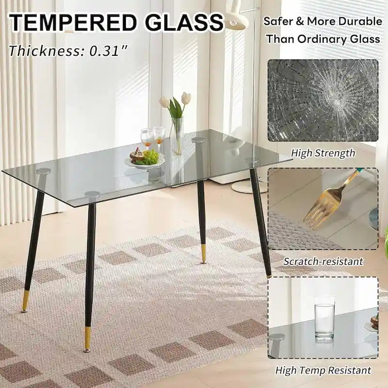 Ensemble de table en verre gris Howtai avec 4 chaises en velours pour cuisine ou salle à manger