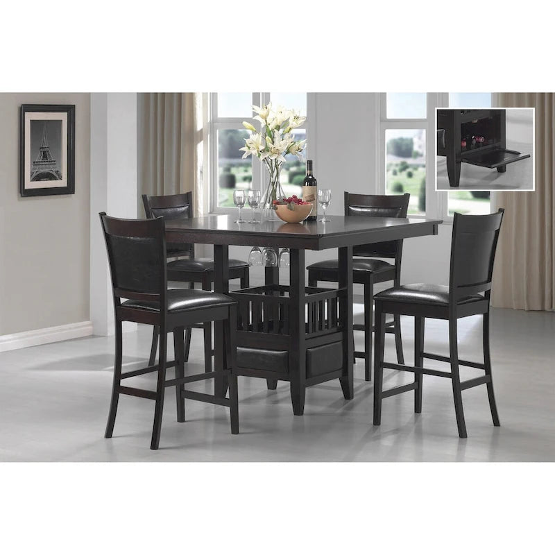 Finley Espresso and Black 5-piece Square Counter Height Dining Set