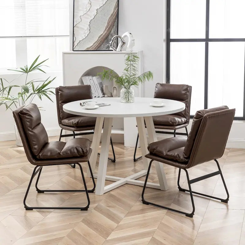 Ensemble de salle à manger rond 5 pièces Roundhill Innes, table à tréteaux avec 4 chaises