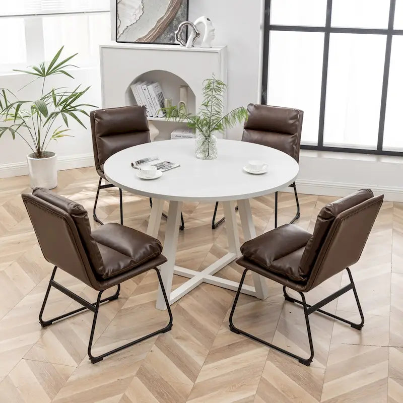 Ensemble de salle à manger rond 5 pièces Roundhill Innes, table à tréteaux avec 4 chaises
