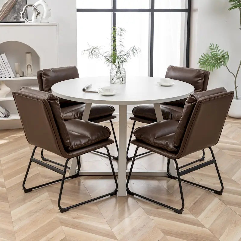 Ensemble de salle à manger rond 5 pièces Roundhill Innes, table à tréteaux avec 4 chaises