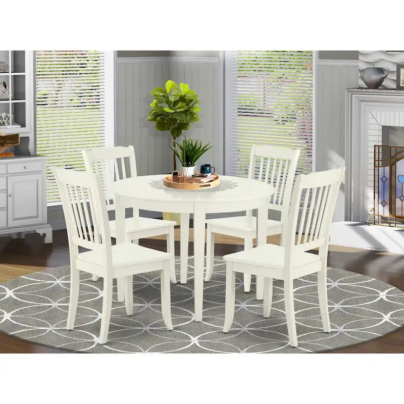 East West Furniture Kitchen Table Set- A Round Dining Table and Dining Room Chairs, Linen White (Pieces Options)