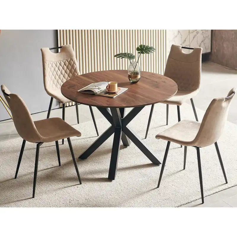 1+4,5 Pieces Dining Set, 42.1 Table Metal Leg Mid-century Dining Table For 4-6 People With Mdf Table Top, Pedestal Dining Table