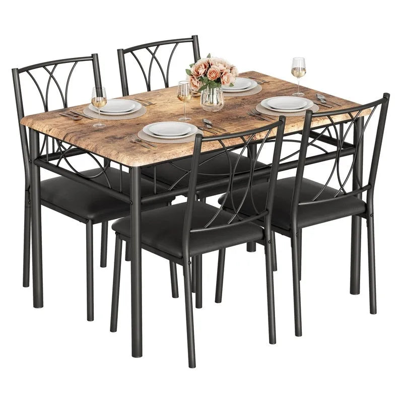 Dining Table Set for 4, Kitchen Table with 2 Upholstered Benches