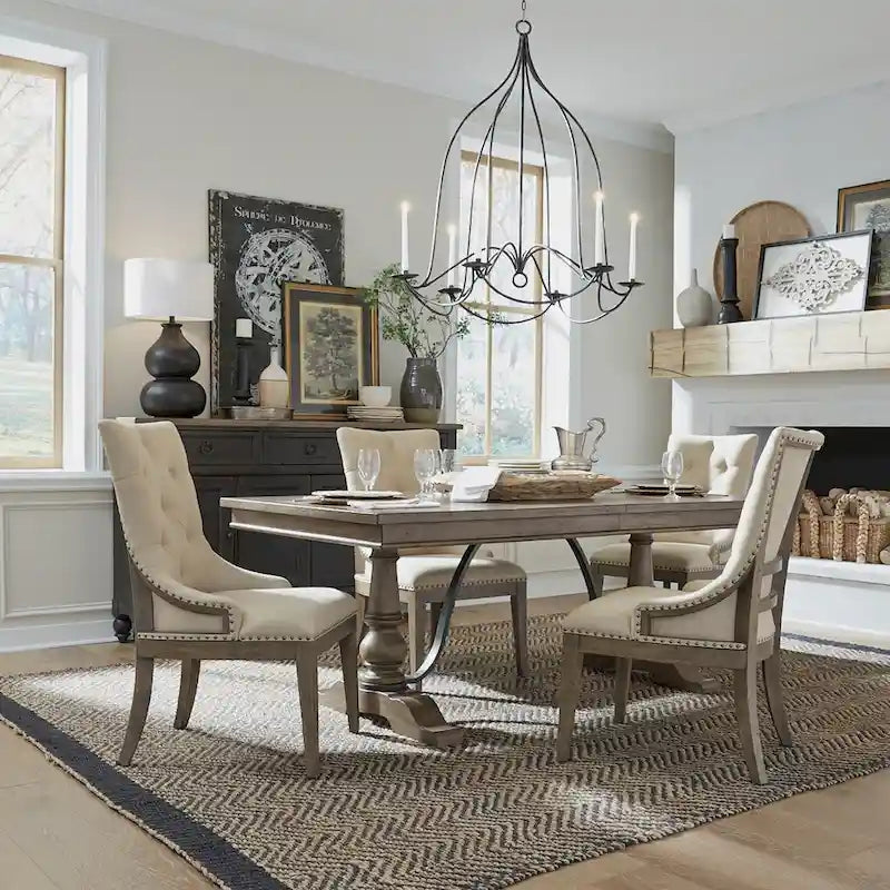 Ensemble table de salle à manger et chaises de ferme Americana, taupe clair, avec piédestal, plusieurs options disponibles