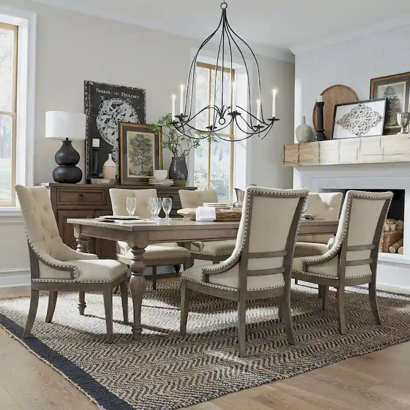 Ensemble table de salle à manger et chaises de ferme Americana, taupe clair, avec piédestal, plusieurs options disponibles