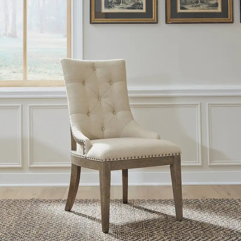 Ensemble table de salle à manger et chaises de ferme Americana, taupe clair, avec piédestal, plusieurs options disponibles