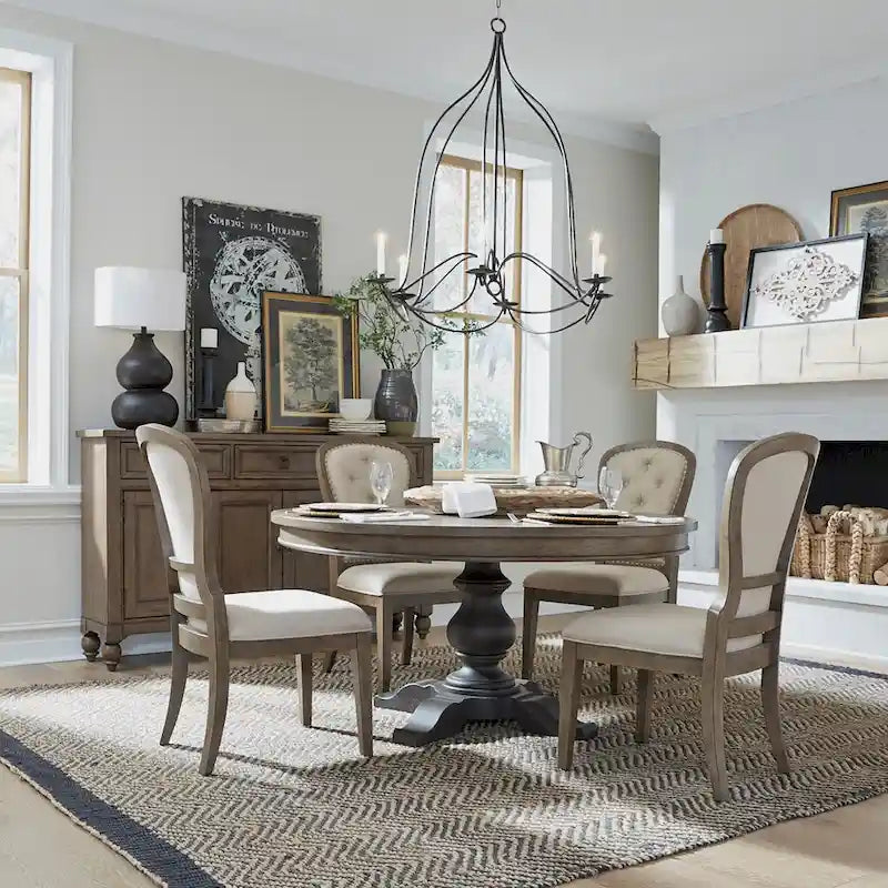 Ensemble table sur pied Americana Farmhouse taupe poudré avec options de chaises de salle à manger