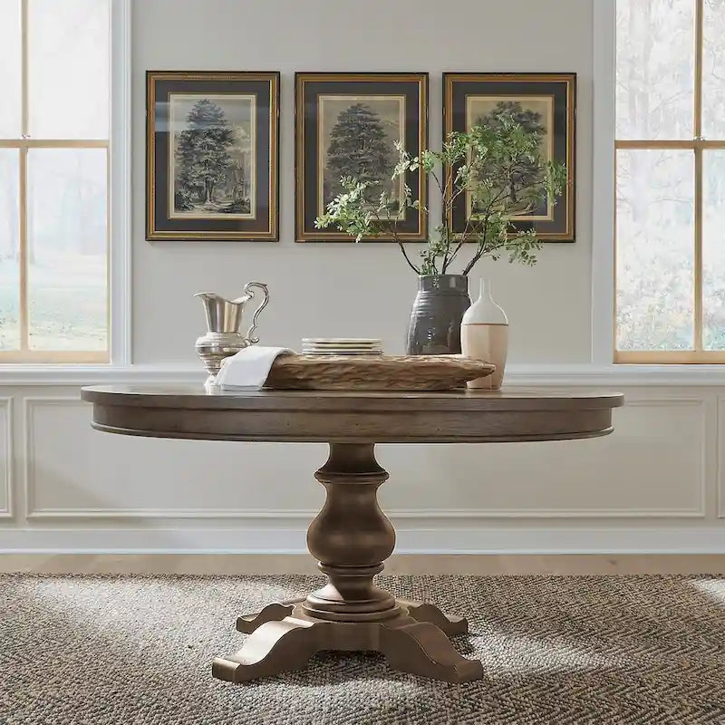 Ensemble table sur pied Americana Farmhouse taupe poudré avec options de chaises de salle à manger