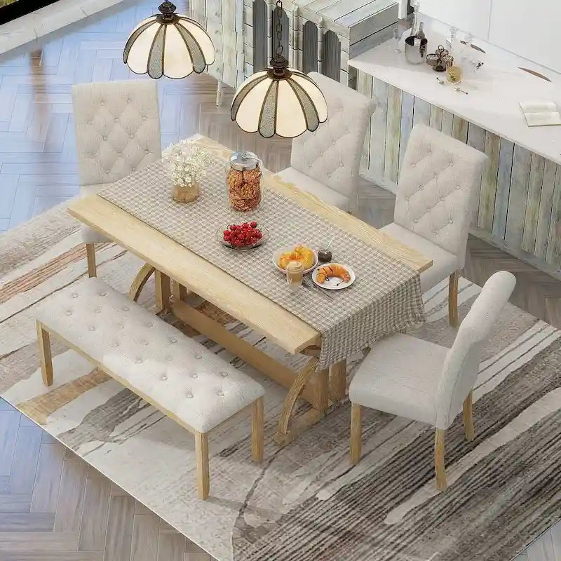Ensemble de salle à manger rectangulaire rétro 6 pièces pour 6 personnes
