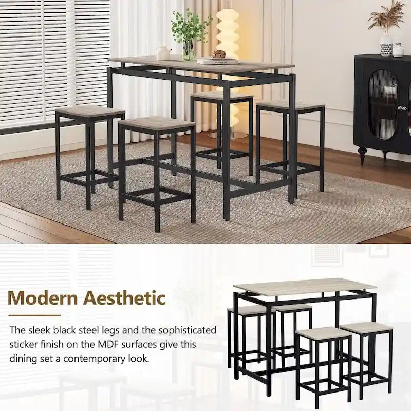 Ensemble de bar compact moderne en chêne 5 pièces