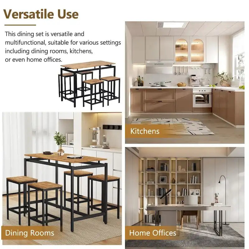 Ensemble de bar compact moderne en chêne 5 pièces