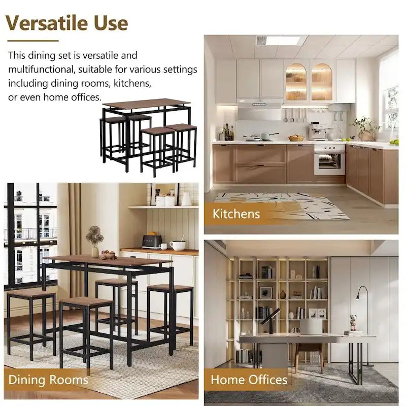 Ensemble de bar compact moderne en chêne 5 pièces