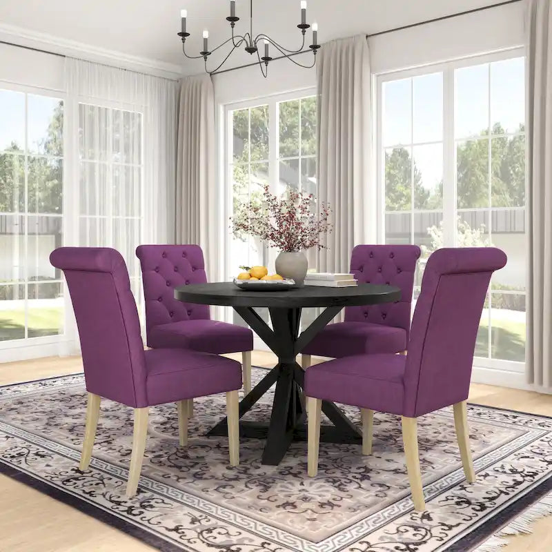 Ensemble de salle à manger rond 5 pièces Banff de Roundhill Furniture, table ronde à piètement croisé avec 4 chaises capitonnées