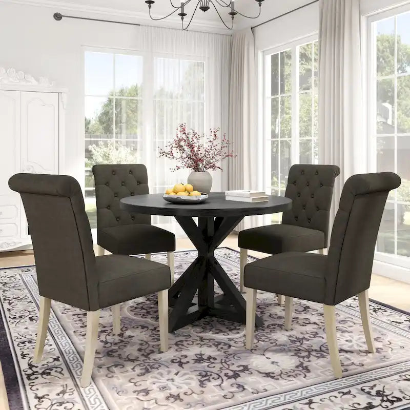 Ensemble de salle à manger rond 5 pièces Banff de Roundhill Furniture, table ronde à piètement croisé avec 4 chaises capitonnées