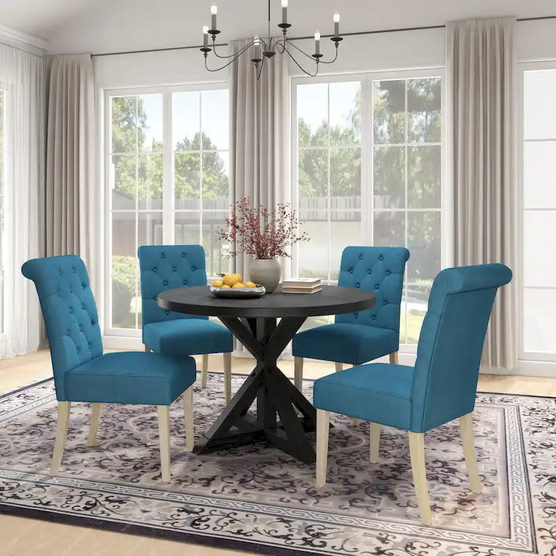Ensemble de salle à manger rond 5 pièces Banff de Roundhill Furniture, table ronde à piètement croisé avec 4 chaises capitonnées