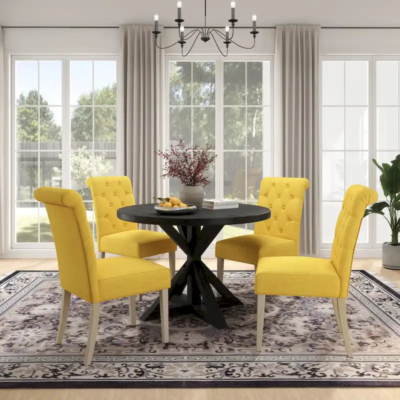 Ensemble de salle à manger rond 5 pièces Banff de Roundhill Furniture, table ronde à piètement croisé avec 4 chaises capitonnées