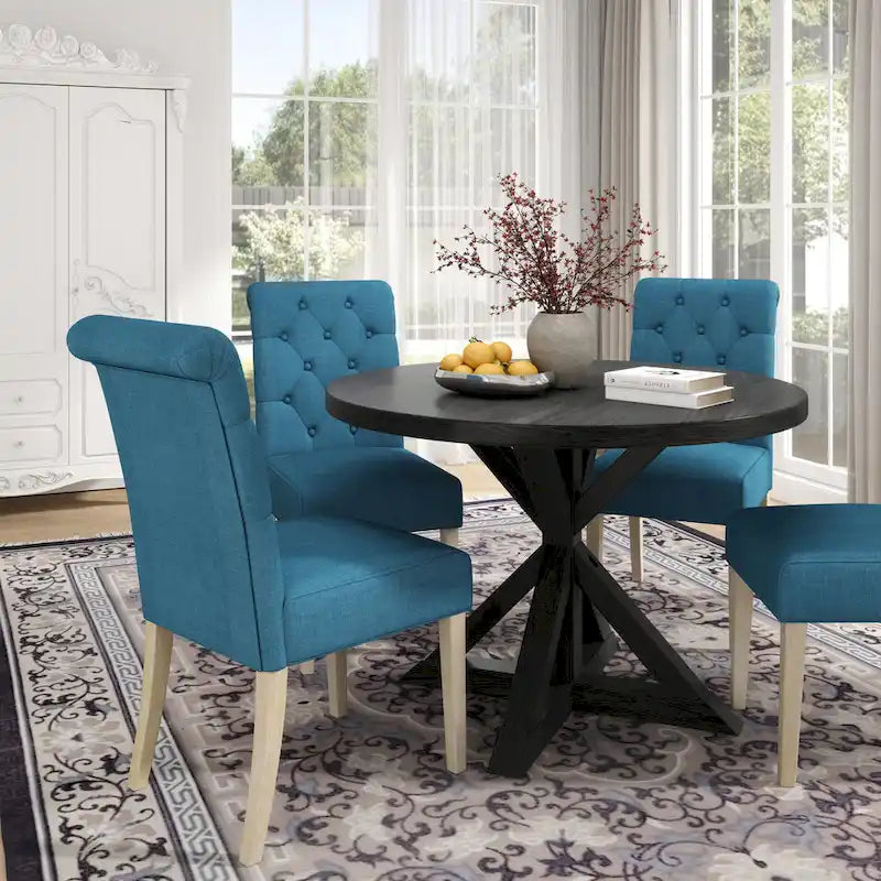 Ensemble de salle à manger rond 5 pièces Banff de Roundhill Furniture, table ronde à piètement croisé avec 4 chaises capitonnées