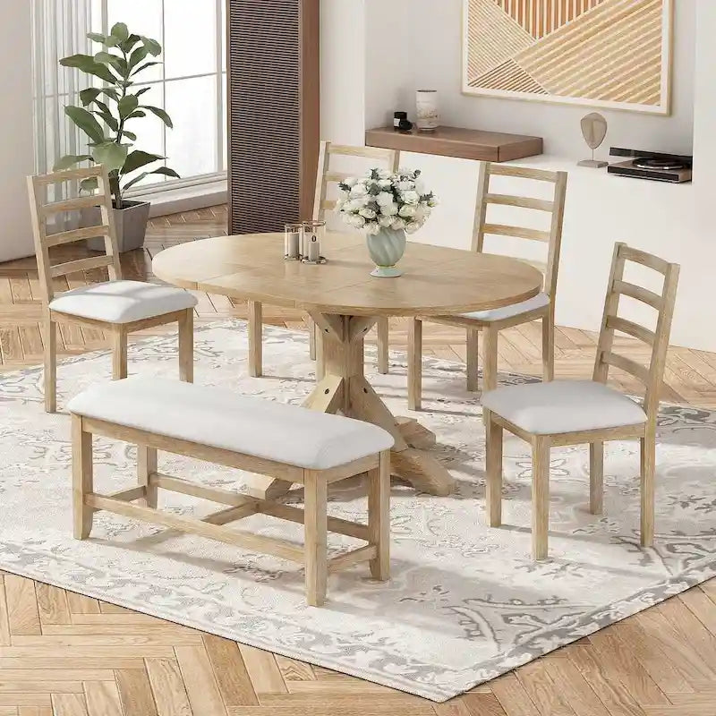 Ensemble de salle à manger 6 places style ferme avec table ovale extensible