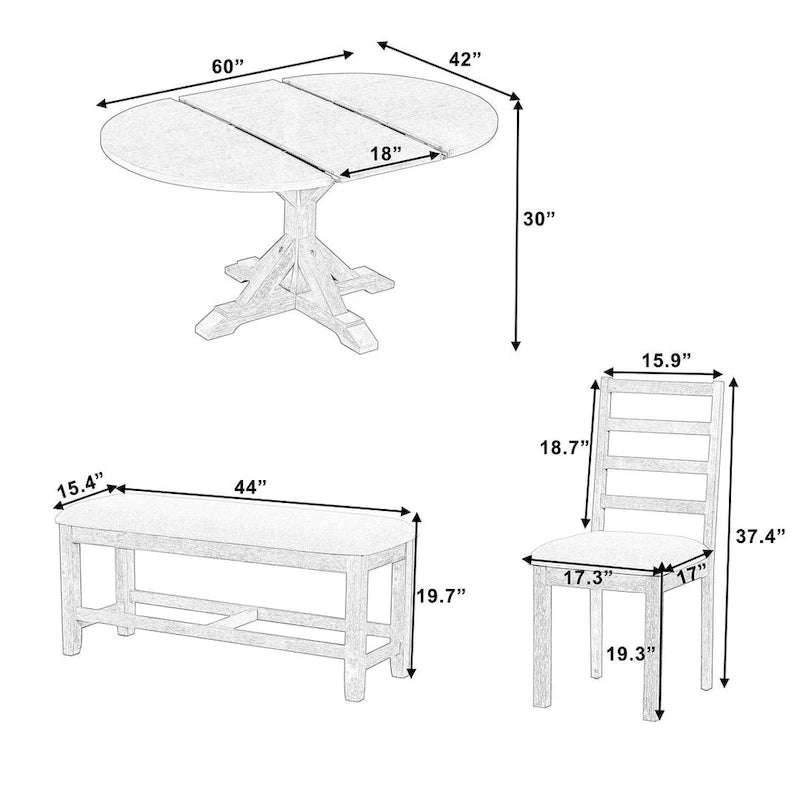 Ensemble de salle à manger 6 places style ferme avec table ovale extensible