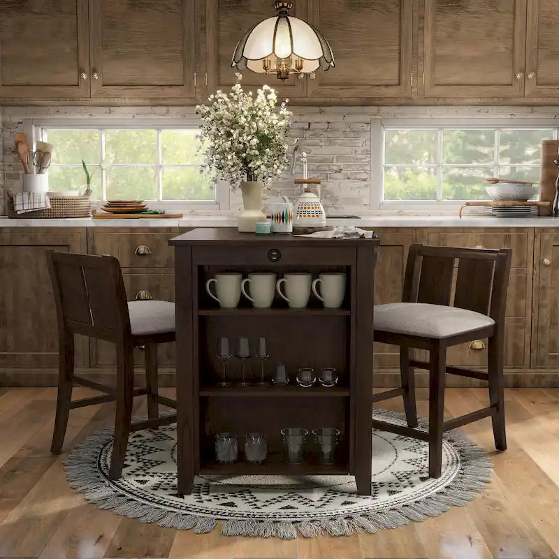 Ensemble de salle à manger 3 pièces à hauteur de comptoir Vesper de Furniture of America avec étagères