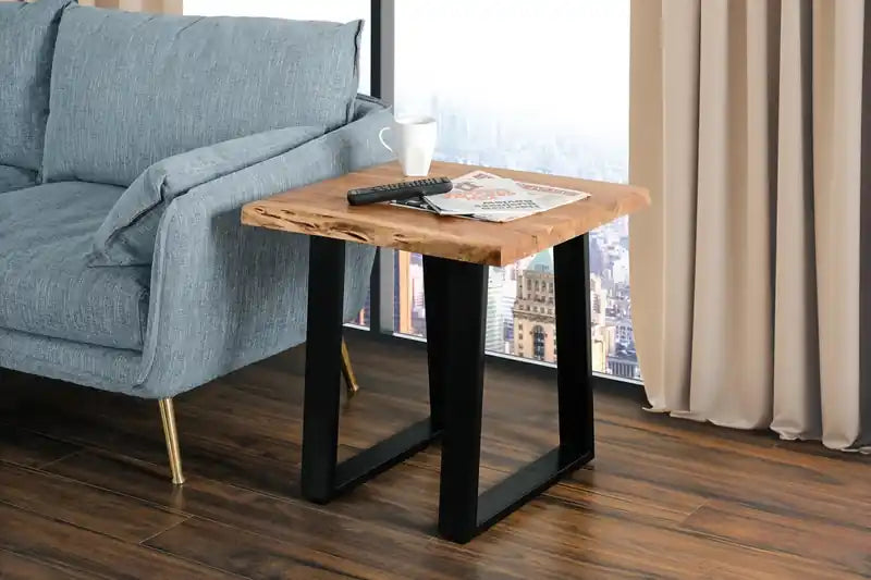 Agra 24 Rustic End Table - Brown and Black with Iron Legs
