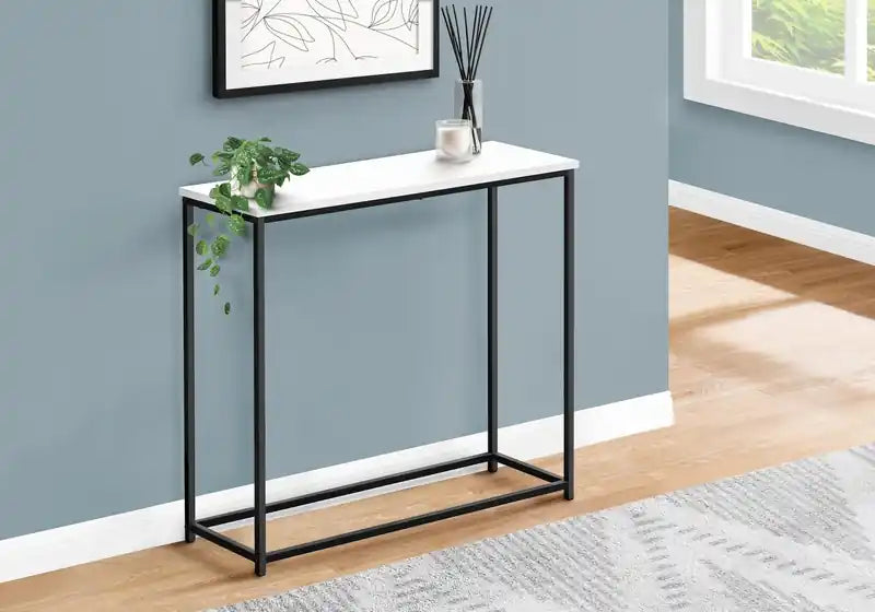 Alma 31.5 Modern Sofa Table - White with Black Metal Frame