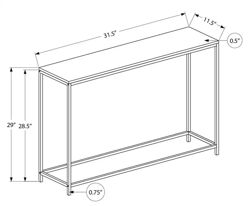 Alma 31.5 Modern Sofa Table - White with Black Metal Frame