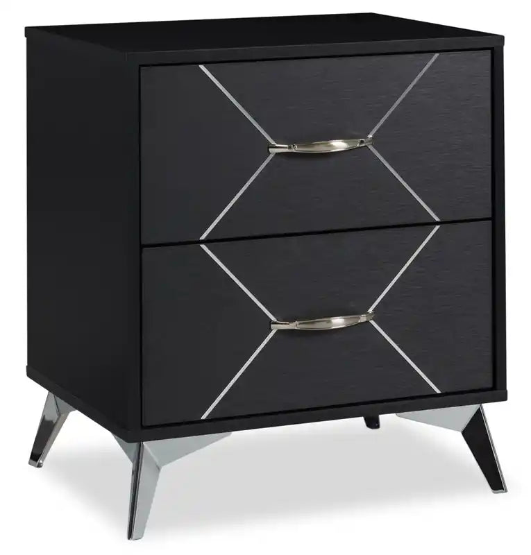 Beau Bedside 2-Drawer Nightstand, 21.7W x 24.6H, Modern - Black & Silver