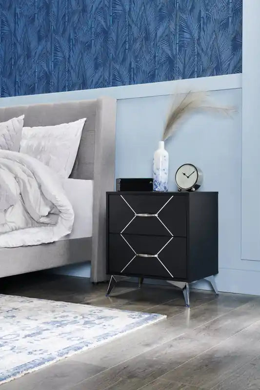 Beau Bedside 2-Drawer Nightstand, 21.7W x 24.6H, Modern - Black & Silver