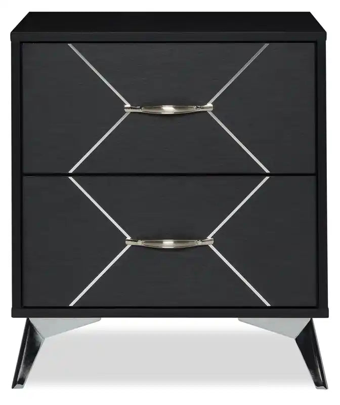Beau Bedside 2-Drawer Nightstand, 21.7W x 24.6H, Modern - Black & Silver
