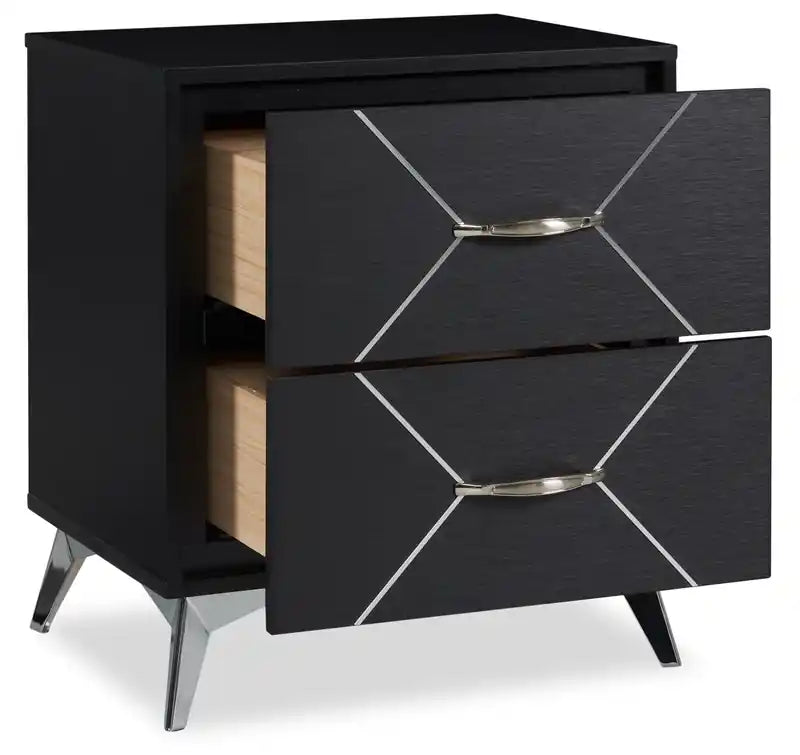 Beau Bedside 2-Drawer Nightstand, 21.7W x 24.6H, Modern - Black & Silver