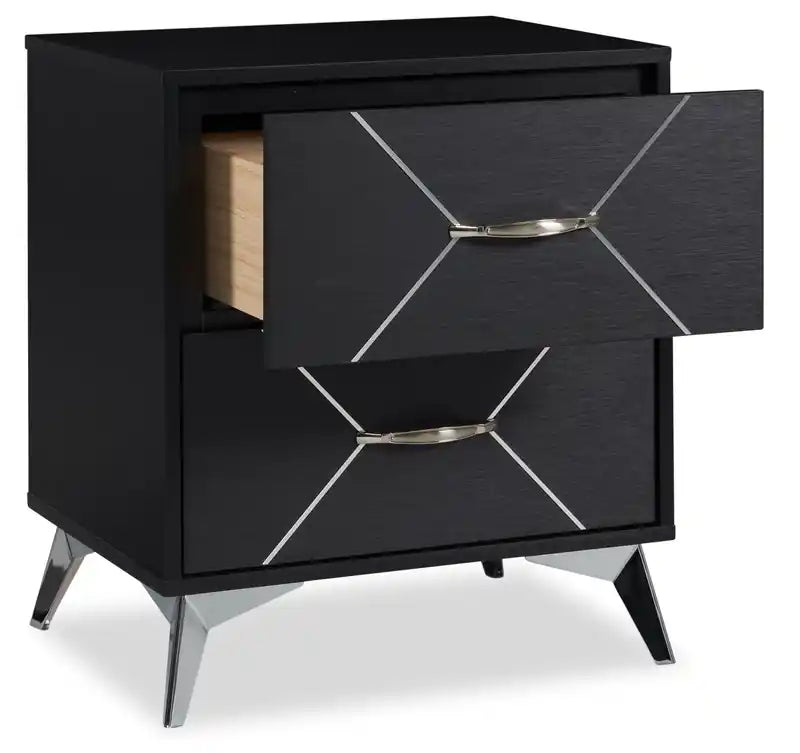 Beau Bedside 2-Drawer Nightstand, 21.7W x 24.6H, Modern - Black & Silver