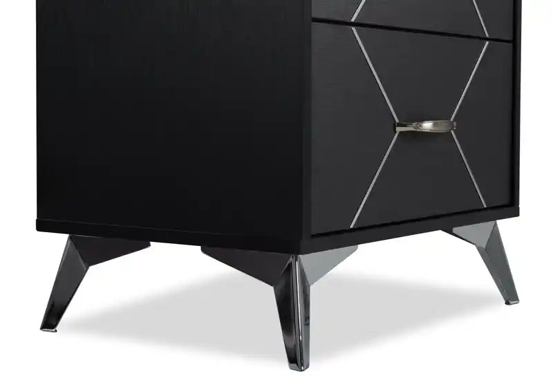 Beau Bedside 2-Drawer Nightstand, 21.7W x 24.6H, Modern - Black & Silver