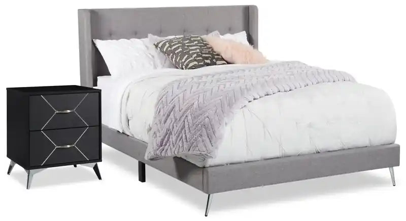 Beau Bedside 2-Drawer Nightstand, 21.7W x 24.6H, Modern - Black & Silver