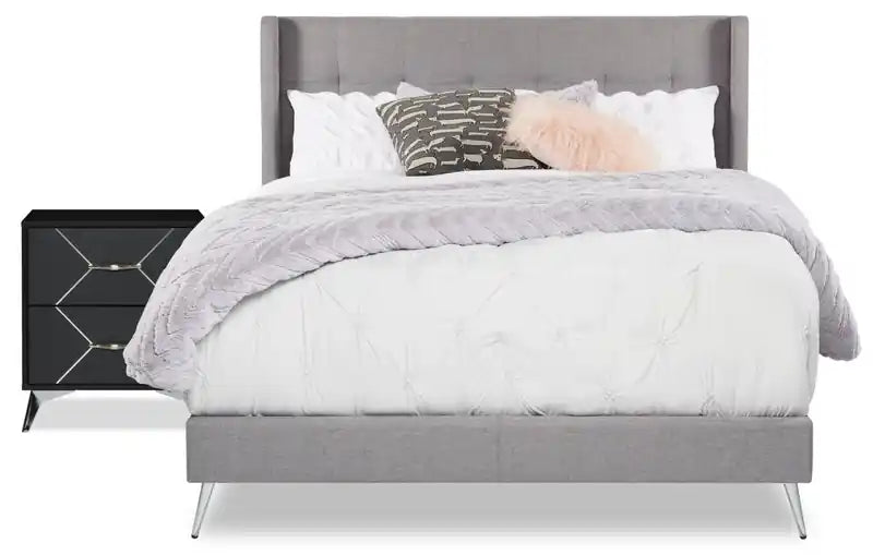 Beau Bedside 2-Drawer Nightstand, 21.7W x 24.6H, Modern - Black & Silver