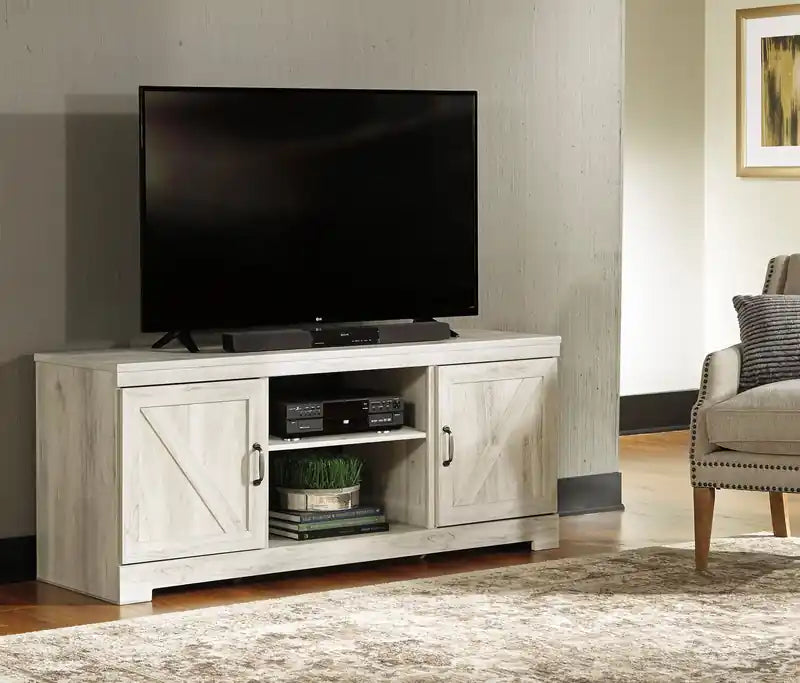 63 Rustic TV Stand with Storage and Cable Management for TVs up to 70 - Whitewash