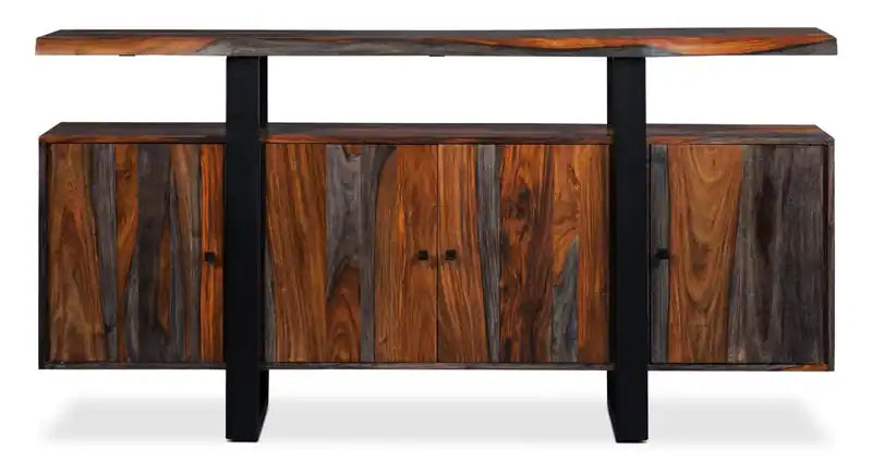 Bowery Dining Server with Storage & Shelf, Sheesham Wood, Metal, 69W