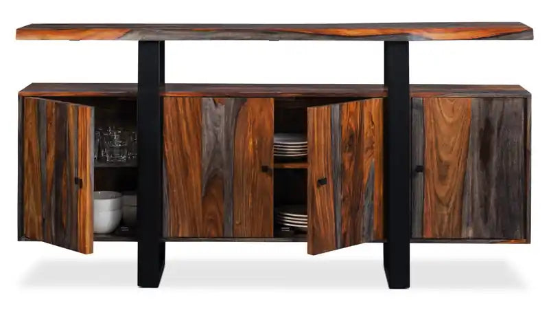 Dining Server with Storage & Shelf, Sheesham Wood, Metal, 69W