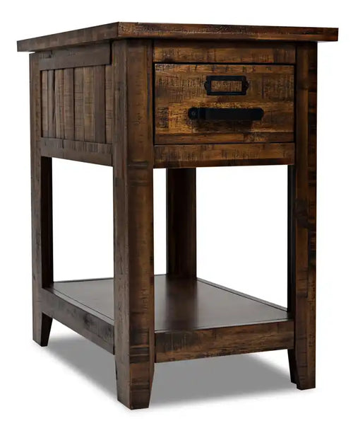 Casey 16 Rustic Chairside Table with Storage and Shelf - Brown Wood