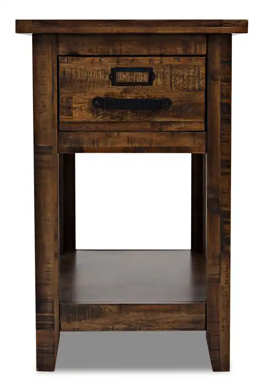 16 Rustic Chairside Table with Storage and Shelf - Brown Wood