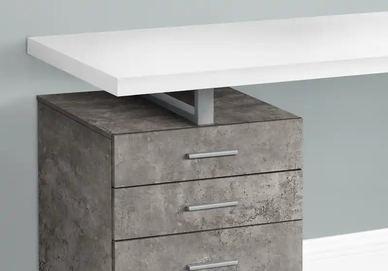 47.25 Reversible Office Desk with 3-Drawers - White/Concrete-Look