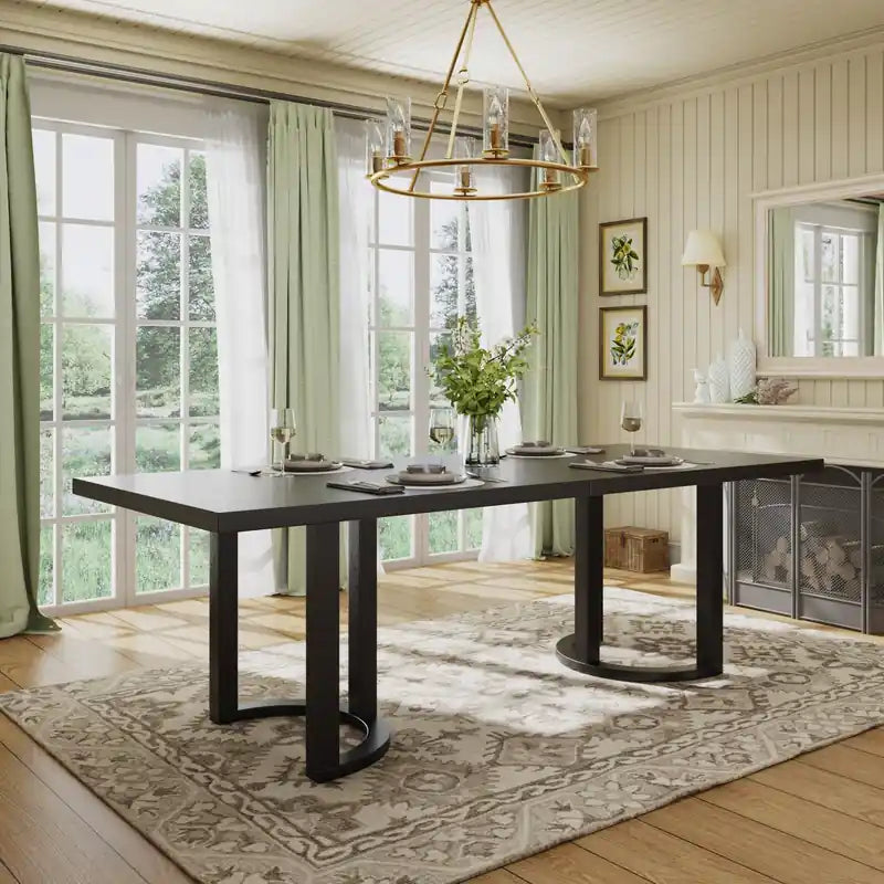 Dining Table With U-base, Solid Wood & MDF, 95W