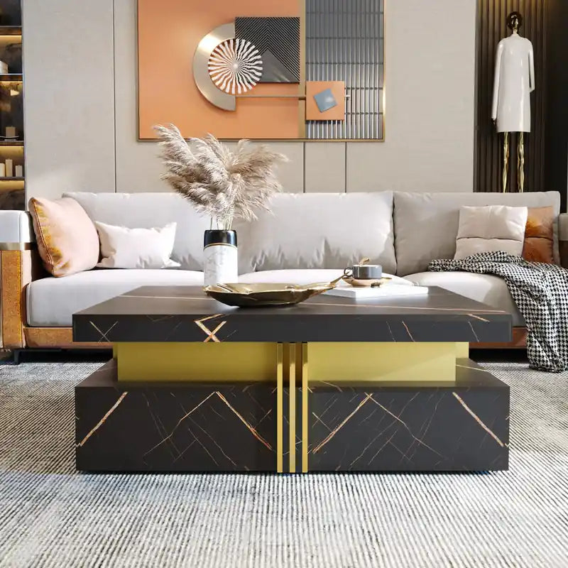 Marcia 43.3 Square Engineered Wood Coffee Table With Storage Drawers
