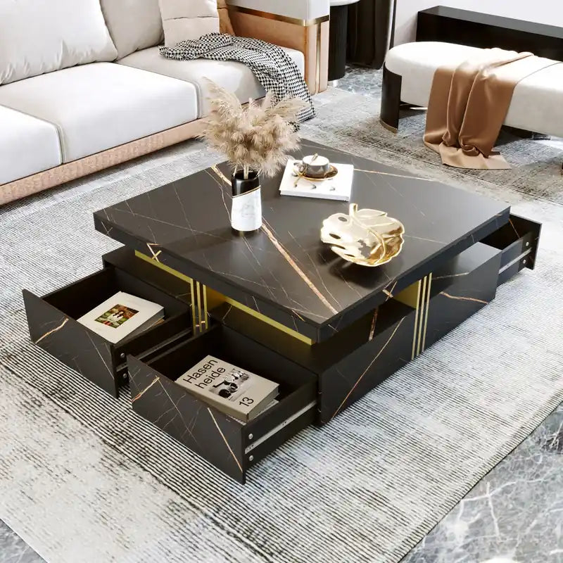 Marcia 43.3 Square Engineered Wood Coffee Table With Storage Drawers