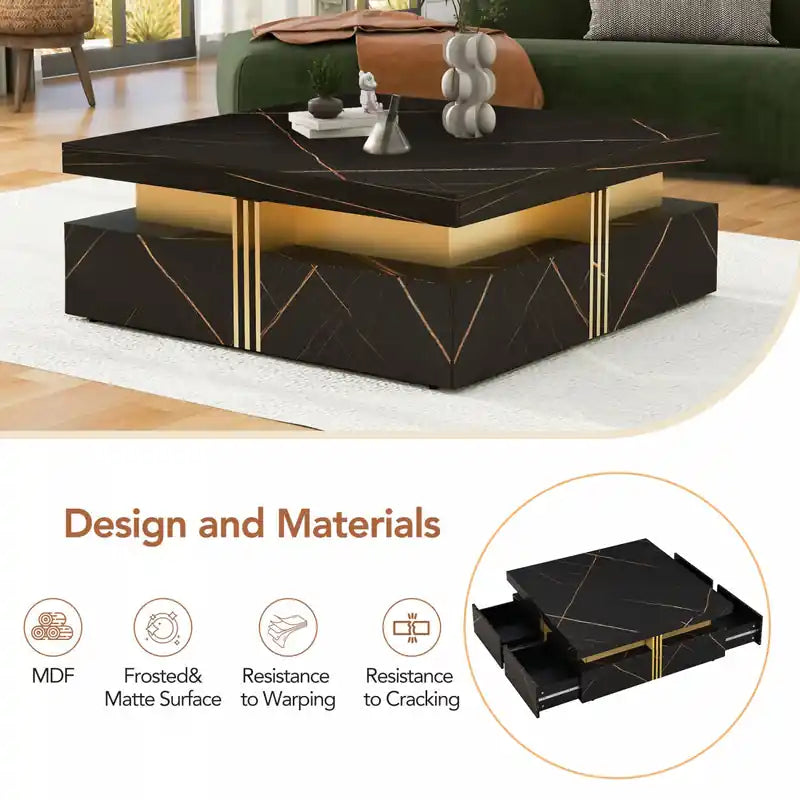 Marcia 43.3 Square Engineered Wood Coffee Table With Storage Drawers